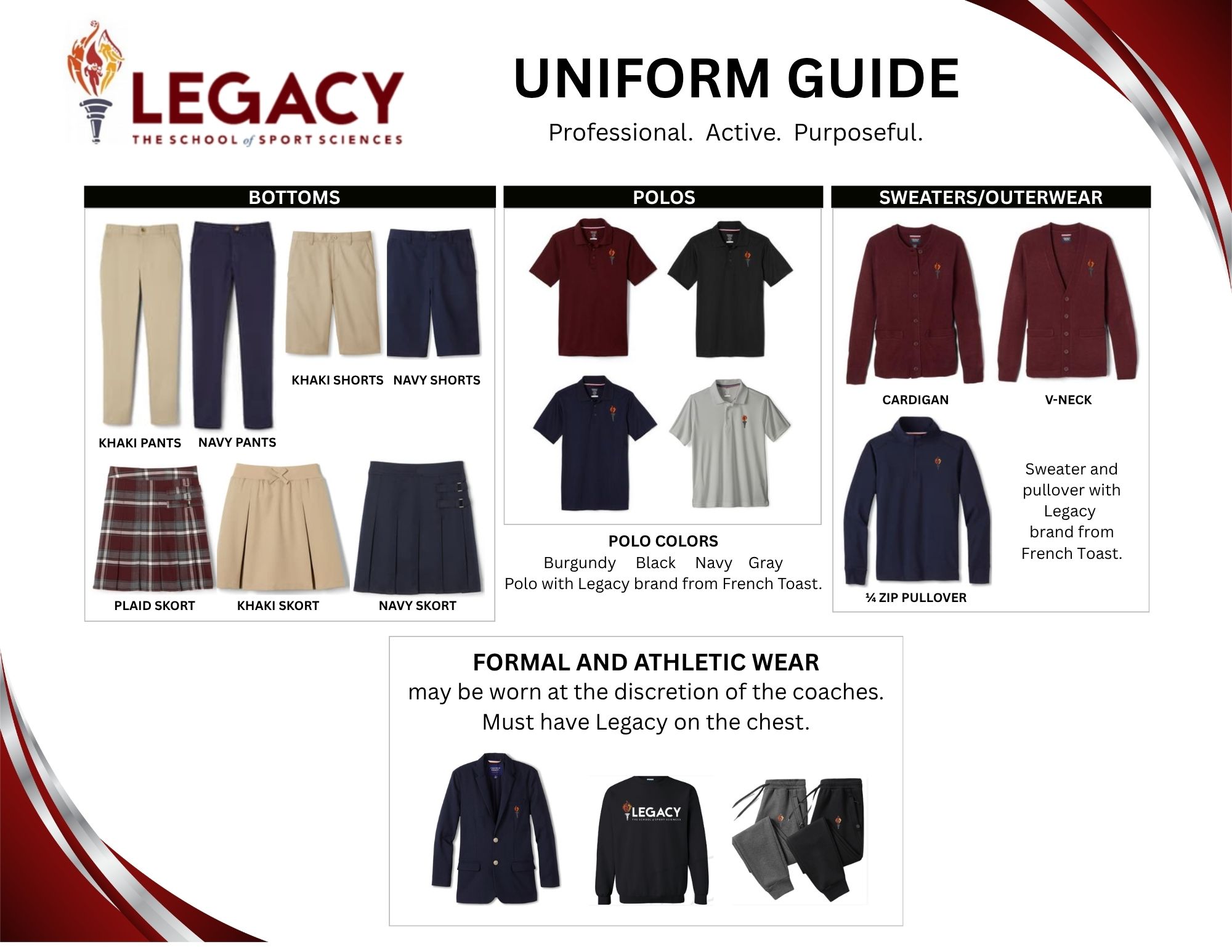 Legacy uniform guide showing approved uniform options